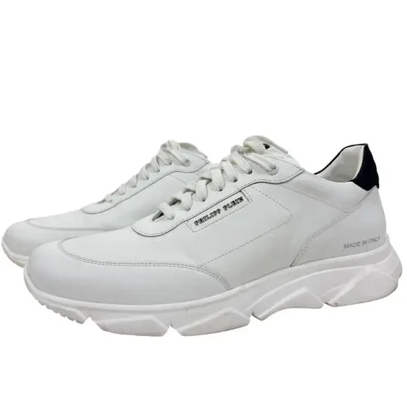 Philipp Plein Leather Low Top Sneakers Skulls White Size 44